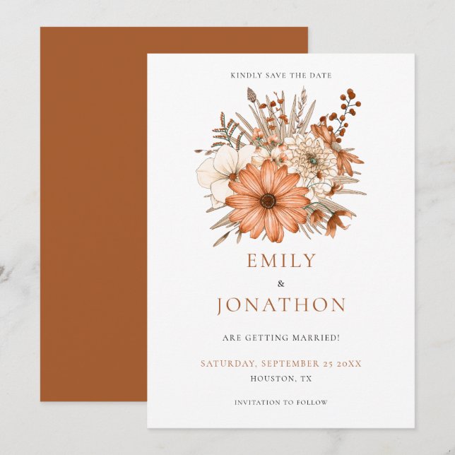 Save The Date Aquarelle automnale Florales Mariage Enregistrer L (Devant / Derrière)