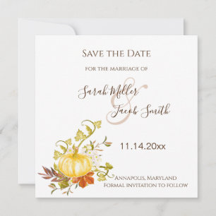 Save The Date Aquarelle Automne Citrouille et Mariage Feuille