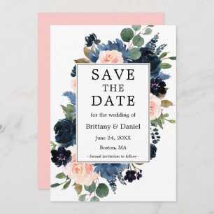 Save The Date Aquarelle bleu bleu rose rose flou cadre