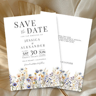 Save The Date Aquarelle bleu Dusty Fleurs sauvages Mariage éléga