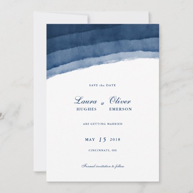 Save The Date Aquarelle bleu Indigo Enregistrer la date (Devant)