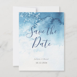 Save The Date Aquarelle Bleu Mariage d'hiver Enregistrer la date