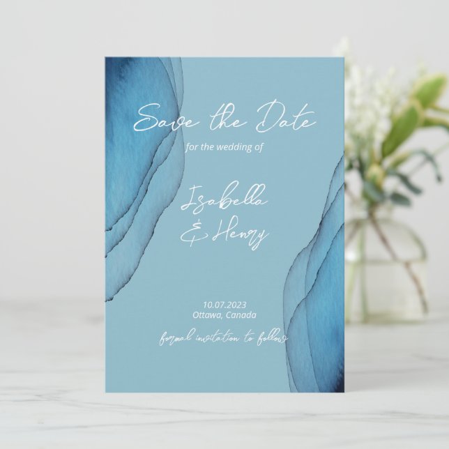 Save The Date Aquarelle bleu marine aquamarine (Debout devant)