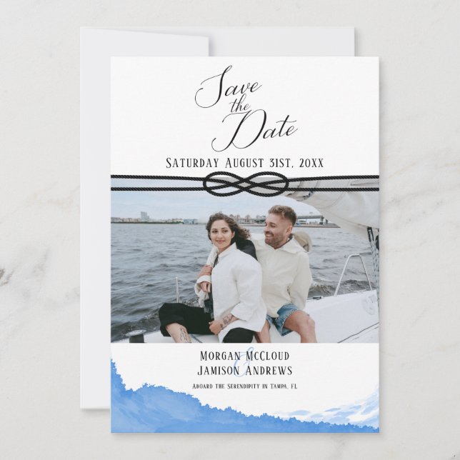 Save The Date Aquarelle bleu marine photo (Devant)