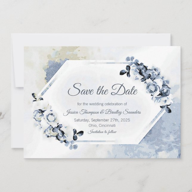 Save The Date Aquarelle bleu rustique (Devant)
