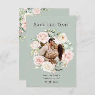 Save The Date Aquarelle bleu Sage Green Photo Floral Mariage S