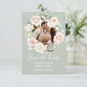 Save The Date Aquarelle bleu Sage Green Photo Mariage Floral