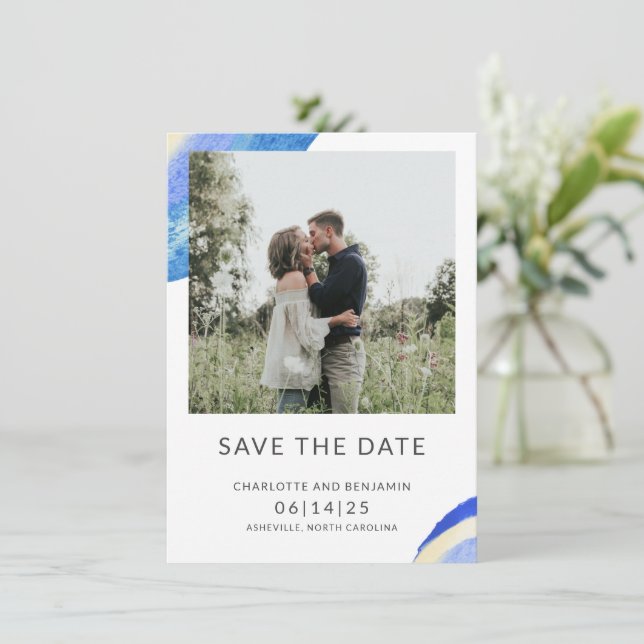 Save The Date Aquarelle bleue Abstraite contemporaine (Debout devant)