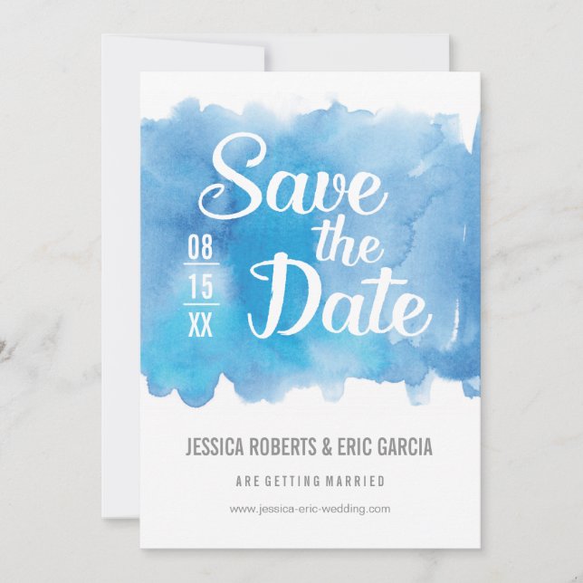 Save The Date Aquarelle bleue Enregistrer la date (Devant)