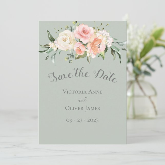 Save The Date Aquarelle Bleue Mariage Floral Romantique Sauvez L (Debout devant)
