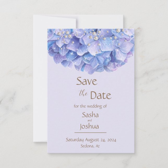Save The Date Aquarelle Blue Hydrangea Pearl (Devant)