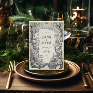 Save The Date Aquarelle Boho Champignons Sepia Retro