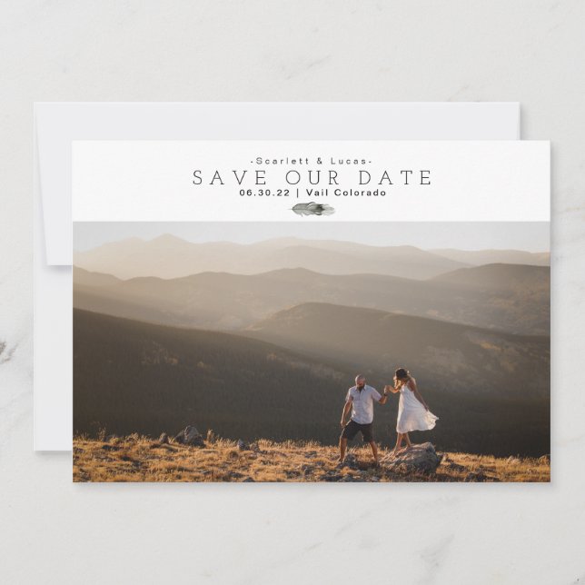 Save The Date Aquarelle Boho Feather | Sauvegarder au minimum no (Devant)