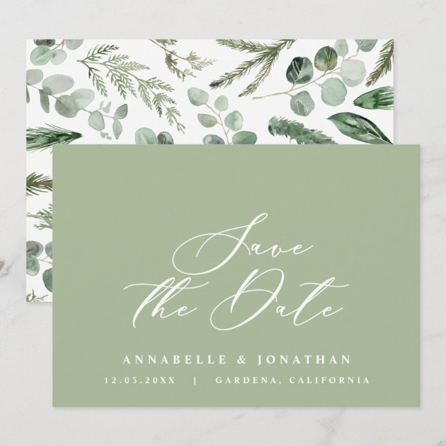 Save The Date Aquarelle botanique élégant script non photo (Devant / Derrière)