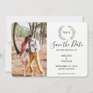 Save The Date Aquarelle botanique feuilles monogrammée photo