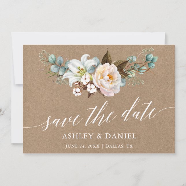 Save The Date Aquarelle Botanique Florale Calligraphie Kraft (Devant)