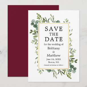 Save The Date Aquarelle Botanique Verdure Bourgogne Eucalyptus