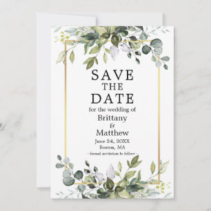 Save The Date Aquarelle Botanique Verdure Or Cadre