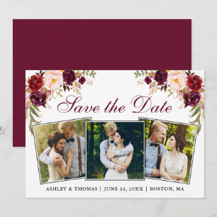 Save The Date Aquarelle Bourgogne Floral 3 Photo