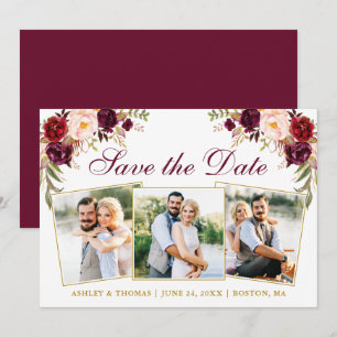 Save The Date Aquarelle Bourgogne Floral Or 3 Photo