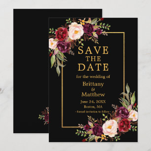 Save The Date Aquarelle Bourgogne Rose Black Gold Frame