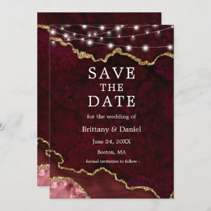 Save The Date Aquarelle Burgundy Gold Marble Lumières