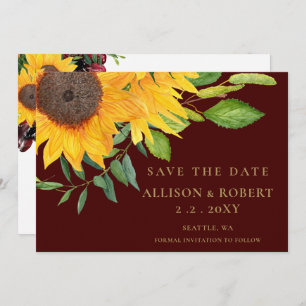 Save The Date Aquarelle Burgundy Tournesol Rustique Mariage