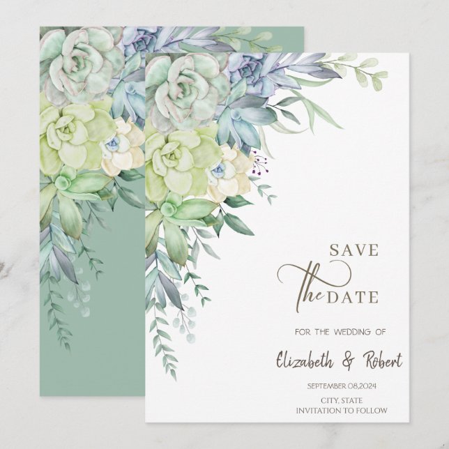 Save The Date Aquarelle Cactus Succulents Enregistrer La Date (Devant / Derrière)