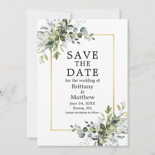 Save The Date Aquarelle Cadre Or Verdure botanique