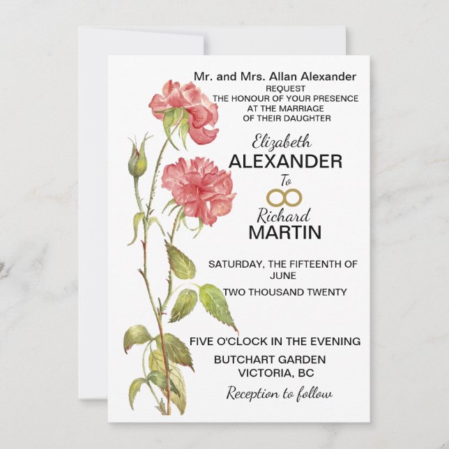 Save The Date Aquarelle carnation rose (Devant)