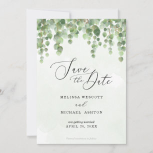 Save The Date Aquarelle Cascadée Eucalyptus Vert + Or