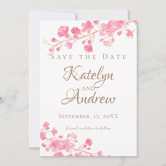 Save The Date Aquarelle Cherry Blossom (Devant)