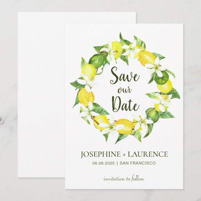 Save The Date Aquarelle Citron Vert Wreath Enregistrer La Date (Devant / Derrière)