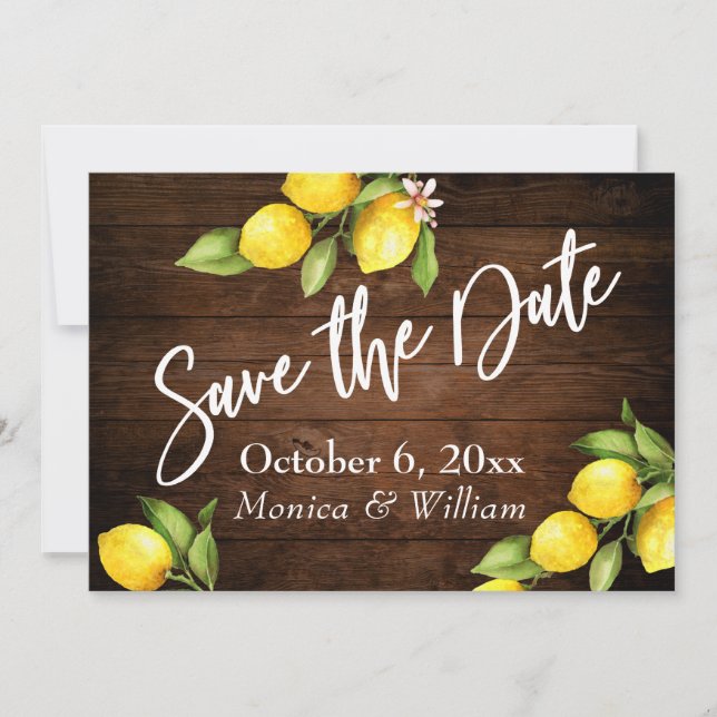 Save The Date Aquarelle Citrons Bois rustique Enregistrer le scr (Devant)