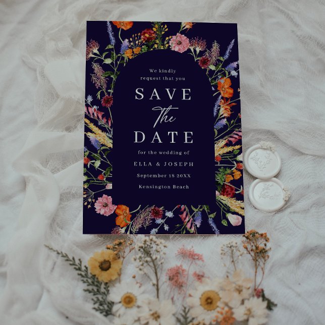 Save The Date Aquarelle colorée Fleur sauvage Mariage de marine (Créateur téléchargé)
