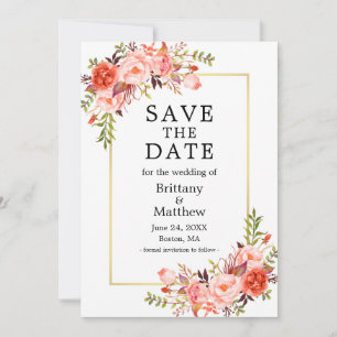 Save The Date Aquarelle Coral Rose Gold Frame Enregistrer La Dat