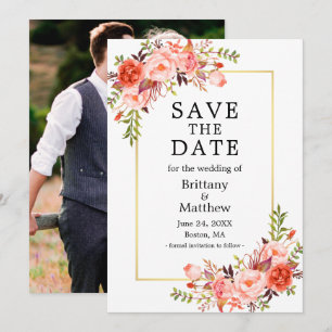Save The Date Aquarelle Coral Roses Photo Or Enregistrer La Date