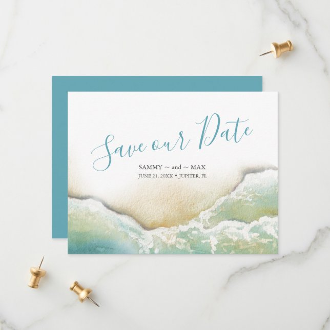 Save The Date Aquarelle côtière Enregistrer la date (Devant/Arrière en situation)