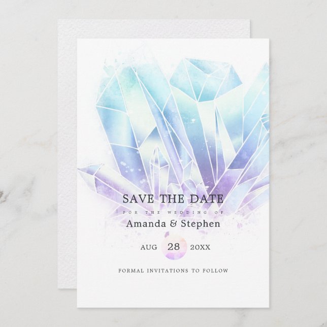 Save The Date Aquarelle Cristaux Mariage Enregistrer La Date (Devant / Derrière)