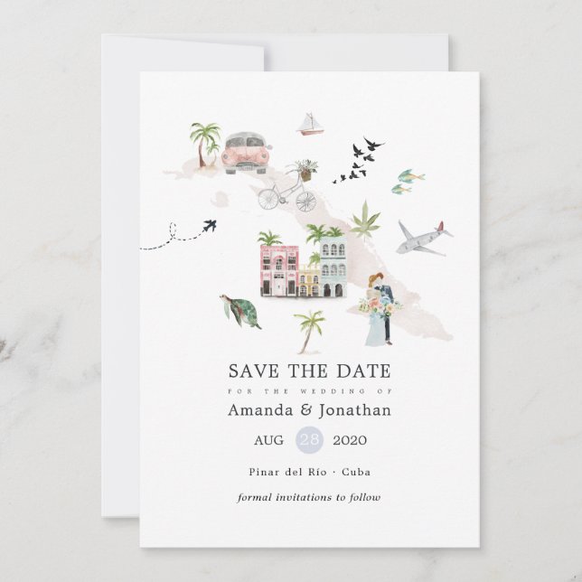 Save The Date Aquarelle Cuba Destination Mariage (Devant)