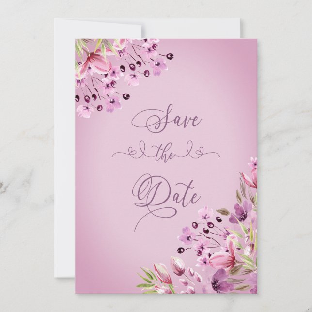 Save The Date Aquarelle de fleurs violettes à main (Devant)