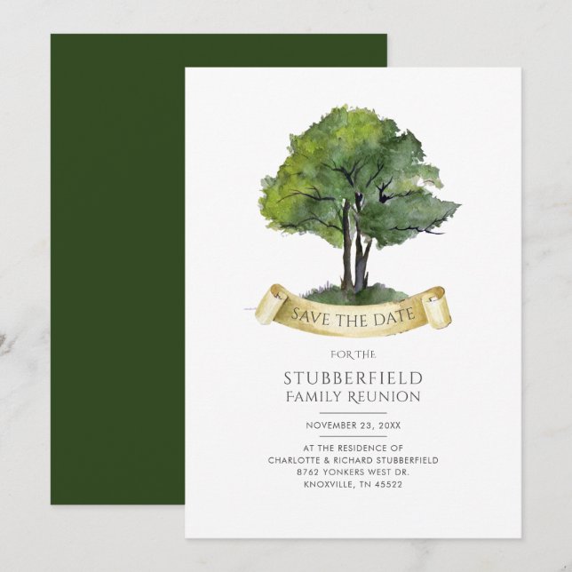 Save The Date Aquarelle de l'arbre généalogique de la réunion fa (Devant / Derrière)