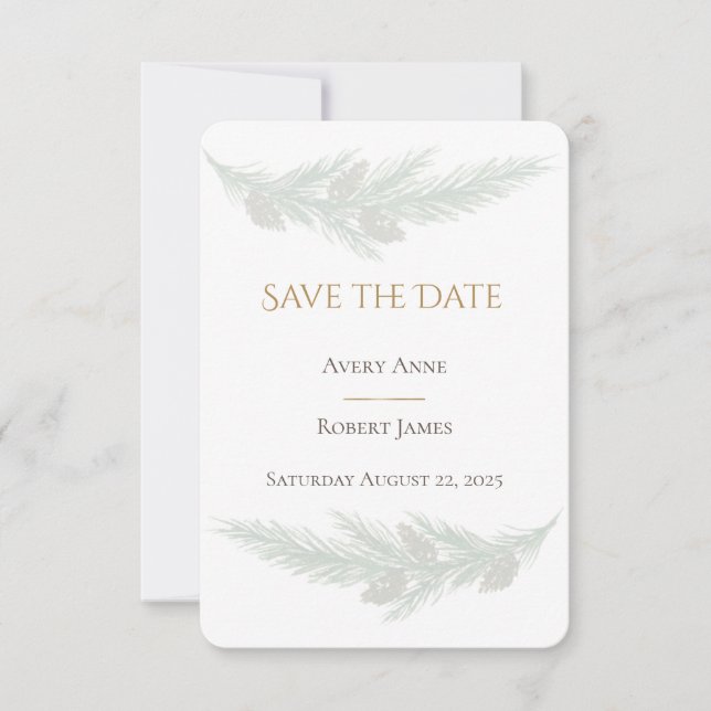 Save The Date Aquarelle de pin vert rustique Enregistrer la date (Devant)