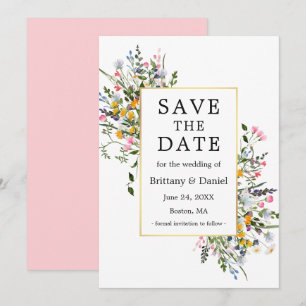 Save The Date Aquarelle délicate Fleurs sauvages rose