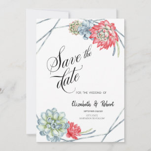 Save The Date Aquarelle Desert Red Succulents Enregistrer la dat