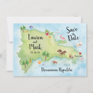Save The Date Aquarelle Domincan Republic Map Enregistrer la dat