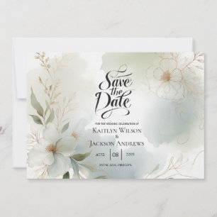 Save The Date Aquarelle douce Mariage vert Sage