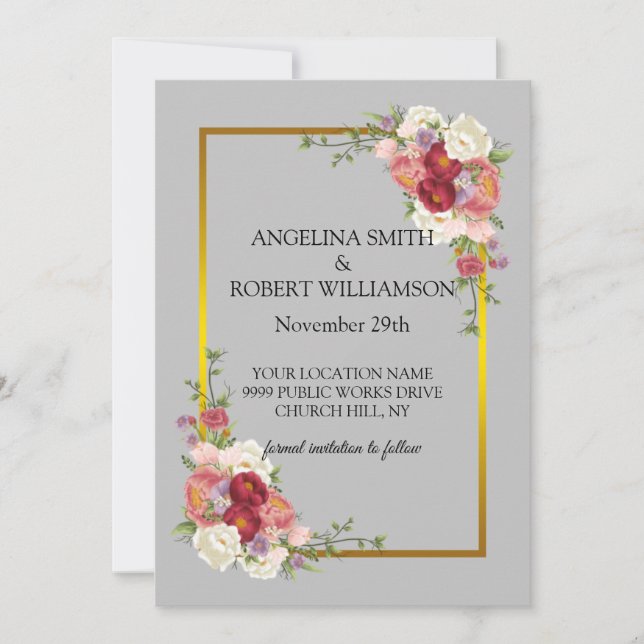 Save The Date Aquarelle Dusty Gris Or Blush Peach Mariage Savy (Devant)