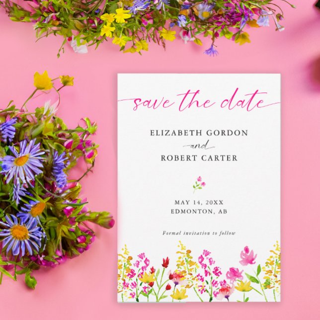 Save The Date Aquarelle élégante de fleurs sauvages avec écritur (Créateur téléchargé)