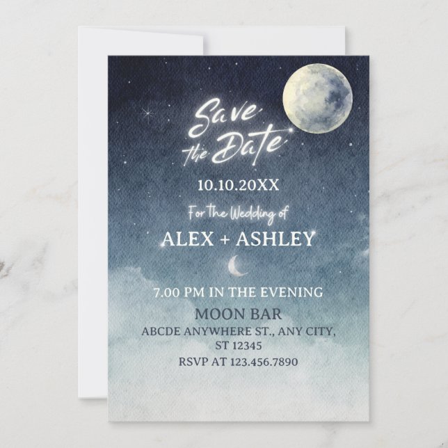 Save The Date Aquarelle étoile ciel de la lune (Devant)